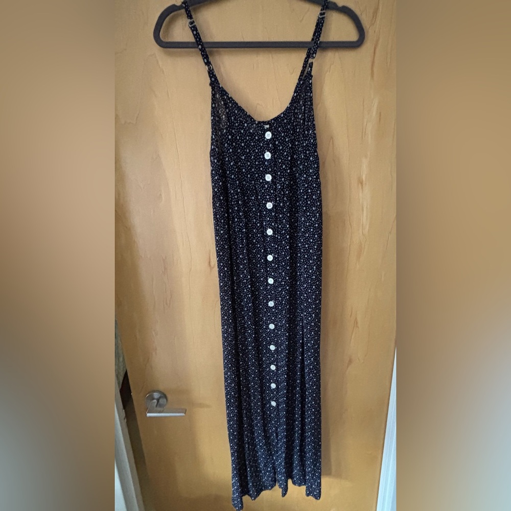 Sisley/Benetton Blue and White Buttoned Midi Sundress